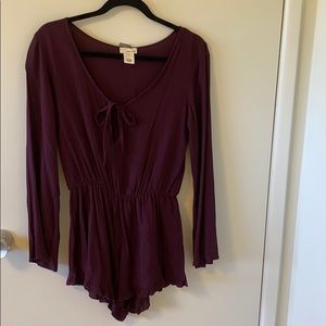 70s Maroon Plum Long-sleeve Romper